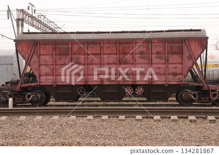 old railway train at the station 134281867