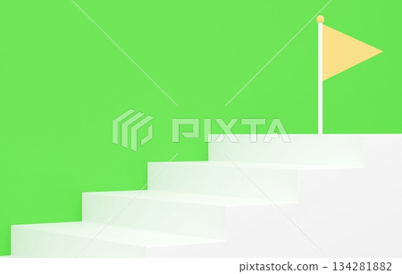 3D material_simple stairs and flag_green 3D material_simple stairs and flag_green 134281882