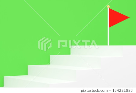 3D material_simple stairs and flag_green 3D material_simple stairs and flag_green 134281883
