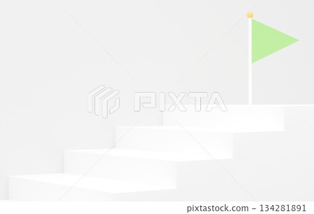 3D材質_簡單樓梯和黃綠色旗幟 134281891