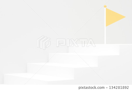 3D素材_簡單的樓梯和旗幟_黃色 134281892