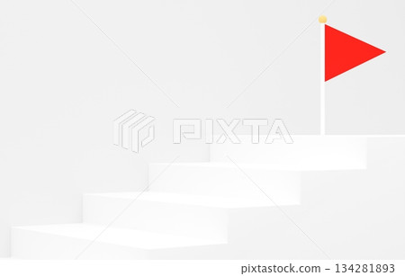 3D material_simple stairs and flag_red 134281893