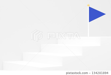 3D material_simple stairs and flag_blue 134281894