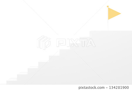 3D material _ simple stairs and flag _ yellow 3D material _ simple stairs and flag _ yellow 134281900