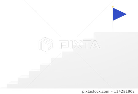 3D材質_簡單樓梯和藍色旗幟 3D材質_簡單樓梯和藍色旗幟 134281902