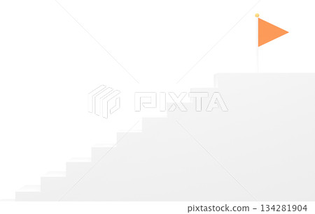 3D素材_簡單的樓梯和旗幟_橙色 134281904
