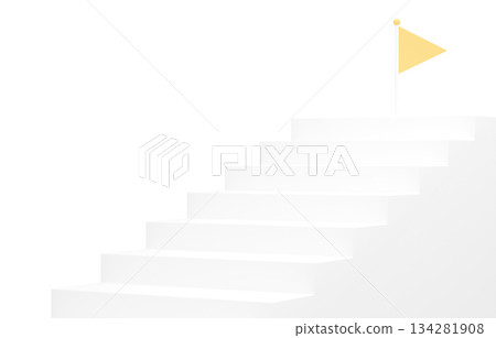 3D material _ simple stairs and flag _ yellow 134281908