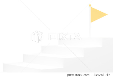 3D素材_簡單的樓梯和旗幟_黃色 134281916