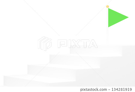 3D material_simple stairs and flag_green 3D material_simple stairs and flag_green 134281919