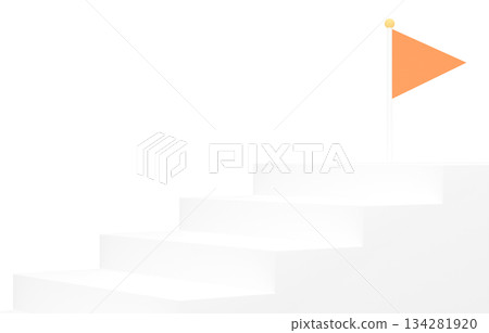 3D material _ simple stairs and flag _ orange 3D material _ simple stairs and flag _ orange 134281920