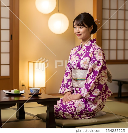 Eating dumplings in a kimono 134282225