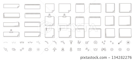 Vector illustration set of simple frame and ornament icons. Frame, sticky note, memo Vector illustration set of simple frame and ornament icons. Frame, sticky note, memo 134282276