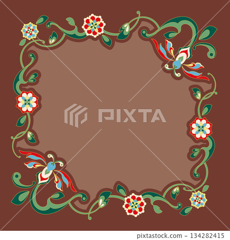 Oriental decorative pattern - vector design combining flowers and curves Oriental decorative pattern - vector design combining flowers and curves 134282415