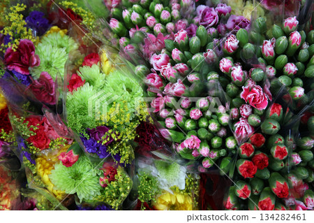 Colorful flowers lined up at a flower shop 134282461