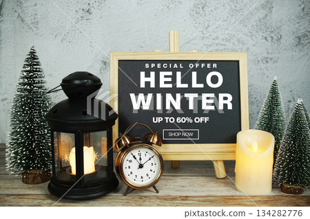 Hello Winter Sale 60% off Promotion Offer Discount Retail Shopping Concept 134282776