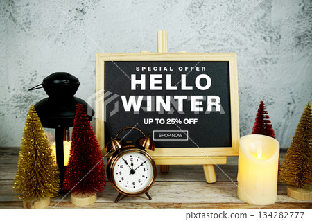 Hello Winter Sale 25% off Promotion Offer Discount Retail Shopping Concept 134282777