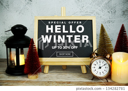 Hello Winter Sale 30% off Promotion Offer Discount Retail Shopping Concept 134282781