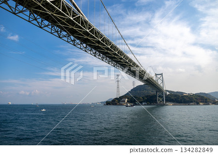 Kanmon Bridge and blue sky seen from below Kanmon Bridge and blue sky seen from below 134282849