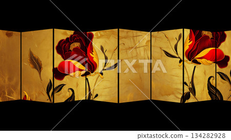 Retro gold folding screen - AI-generated material 134282928