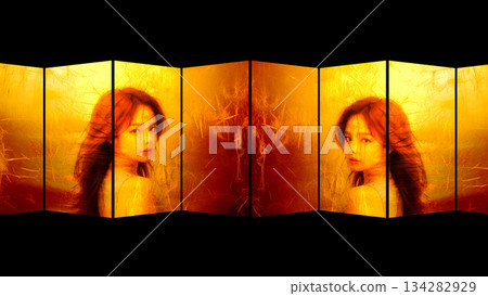 Retro gold folding screen - AI-generated material 134282929