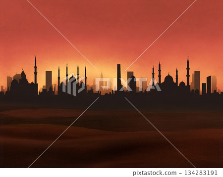 the city skyline at sunset 134283191