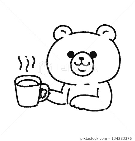 Bear drinking coffee line drawing 134283376