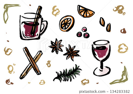 手繪熱紅酒插圖集 134283382