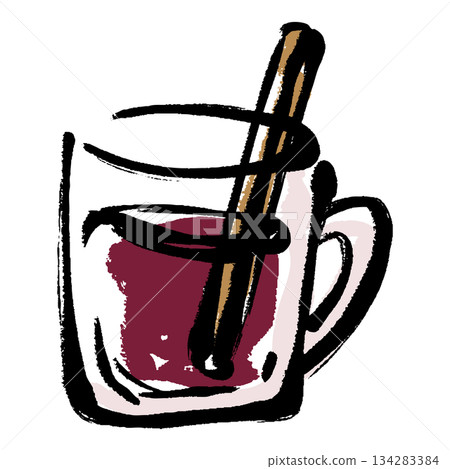 手繪的熱紅酒插圖，筆觸流暢。 134283384