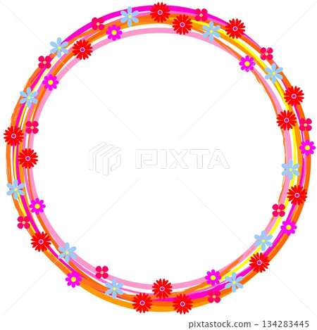 Floral pattern frame white background pink orange 134283445
