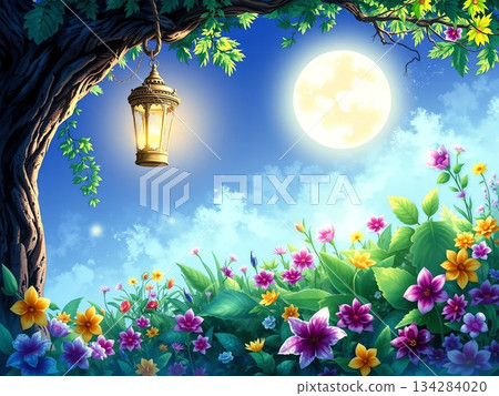 Enchanted Moonlight Garden Under a Celestial Canopy 134284020