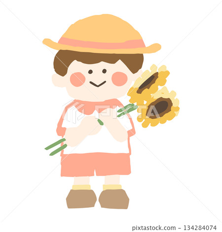 溫柔的向日葵簡約系列 | 男孩手捧向日葵 134284074