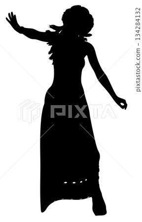 Silhouette of a Sorceress Holding a Magic Staff 134284132