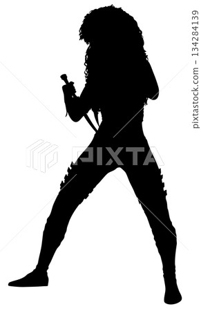 Silhouette of Female Warrior Jumping with Dual Blades 134284139