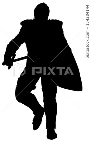 Silhouette of Medieval Knight with Sword and Shield Silhouette of Medieval Knight with Sword and Shield 134284144