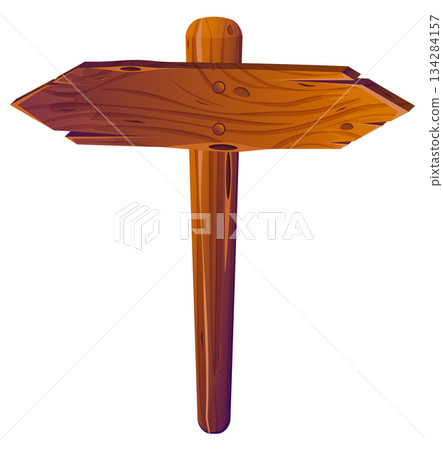 Wooden Direction Signpost with Arrow Pointer 134284157