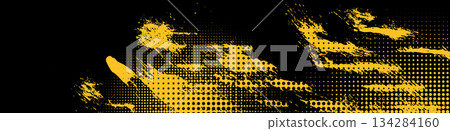 Yellow Grunge Brush Strokes with Halftone Texture Yellow Grunge Brush Strokes with Halftone Texture 134284160
