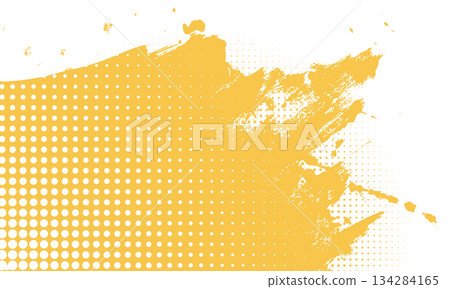 Yellow Halftone Brush Strokes on White Background 134284165