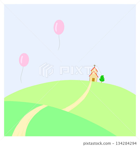 Church and balloon Church and balloon 134284294