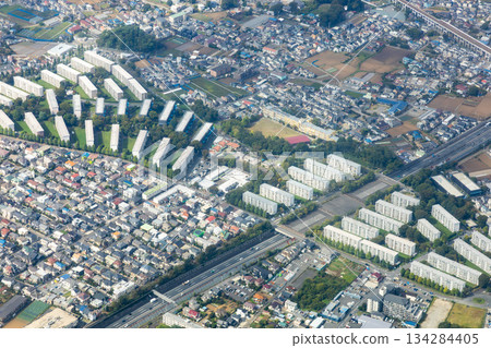 Aerial view of the Kiyose Asahigaoka housing complex in Kiyose City, Tokyo 134284405