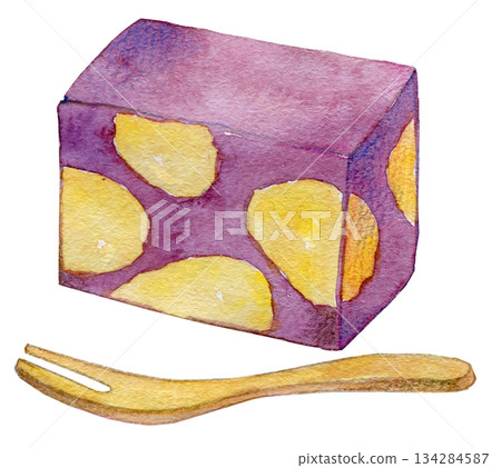 Watercolor illustration, hand-drawn illustration, steamed chestnut yokan 134284587