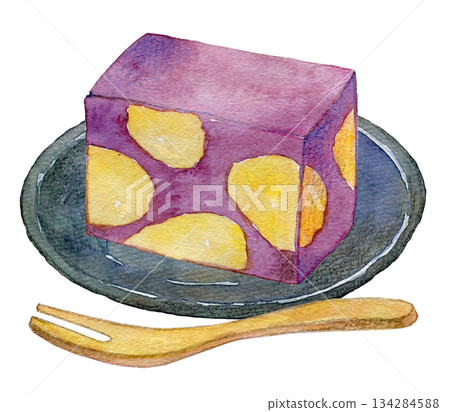 Watercolor illustration, hand-drawn illustration, steamed chestnut yokan 134284588