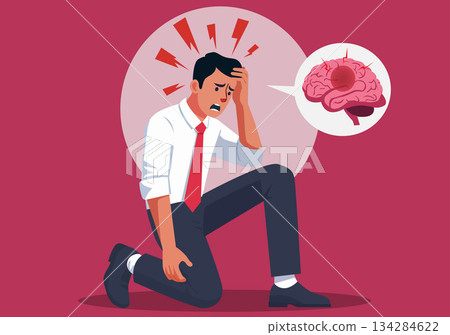 Illustration Businessman Suffering Severe Headache or Migraine Illustration Businessman Suffering Severe Headache or Migraine 134284622
