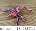 一個孩子用筷子、摺紙和膠帶製作的蜘蛛（狼蛛式）工藝品。 134285711