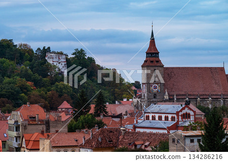 Brasov, Romania October 05, 2025. A Stunning Panoramic Perspective of Romania Historic City Nestled in the Carpathian Mountains. Brasov, Romania October 05, 2025. A Stunning Panoramic Perspective of Romania Historic City Nestled in the Carpathian Mountains. 134286216