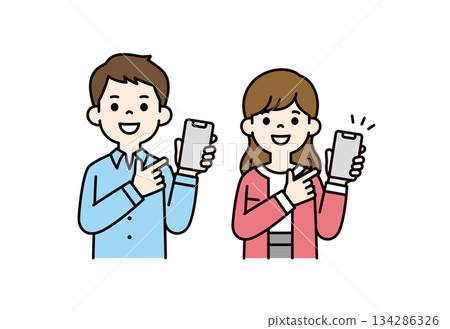 Young business person upper body vector illustration material set pointing at smartphone screen_color 134286326