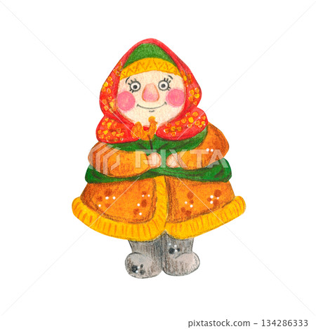 Isolate a child with candy. Hand drawn watercolor illustration. Maslenitsa holiday, Shrovetide, carnival, Maslenitsa, Mardi Gras, Shrove Tuesday, pancake week, Pancake Day 134286333