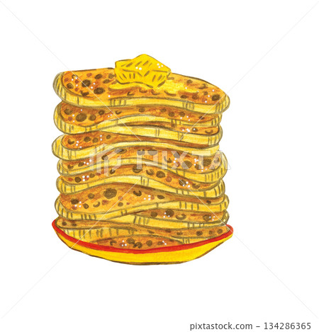 Isolate a stack of pancakes. Hand drawn watercolor illustration. Maslenitsa holiday, Shrovetide, carnival, Maslenitsa, Mardi Gras, Shrove Tuesday, pancake week, Pancake Day 134286365