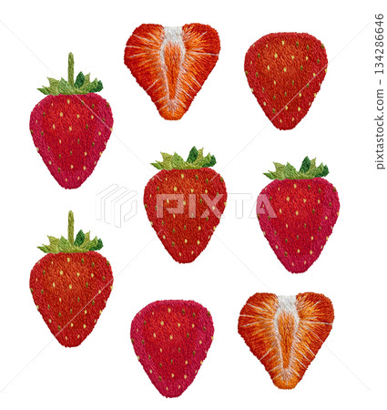 [Strawberry set] Hand-embroidered illustration material 134286646