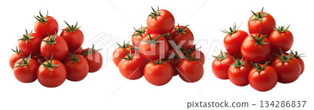 Heap of campari red tomato with a green stem isolated on a white background. Heap of campari red tomato with a green stem isolated on a white background. 134286837