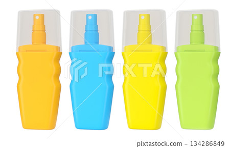 Set of sunscreens bottle or sunblock cream tube on white background. Set of sunscreens bottle or sunblock cream tube on white background. 134286849